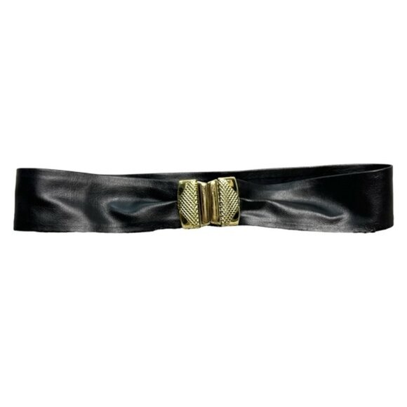 Vintage 80s Gutos black gold metal clasp wide belt main image 9